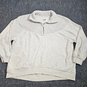 Aerie‎ Pullover Womens Medium Cream Quarter Zip Sherpa Fleece Cozy Loungewear